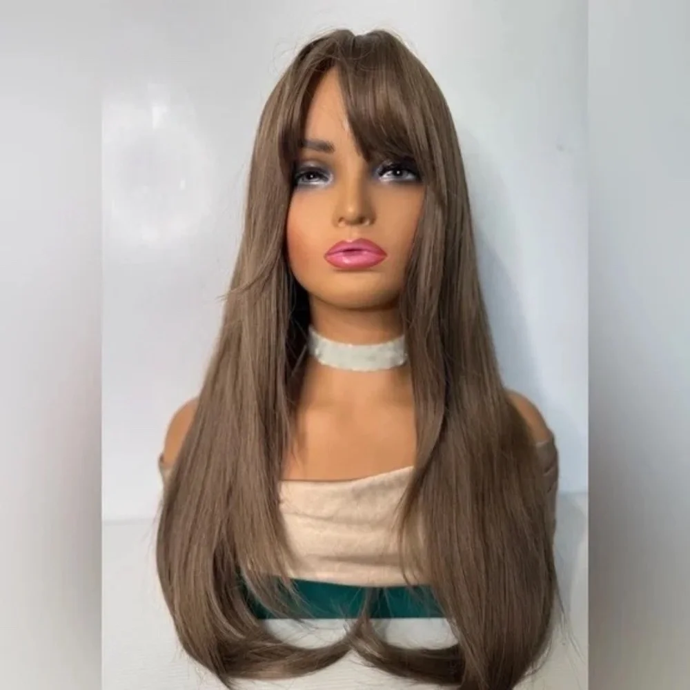 Ash Medium Brown #4 Long Straight Hair Wig - Realistic Look