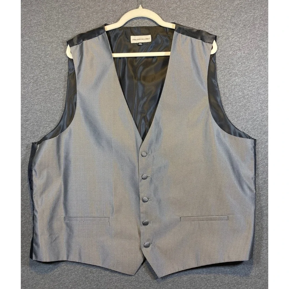 Pronto Uomo Mens 3XL Silver Black Pattern Formal Suit Vest Waistcoat 5-Button