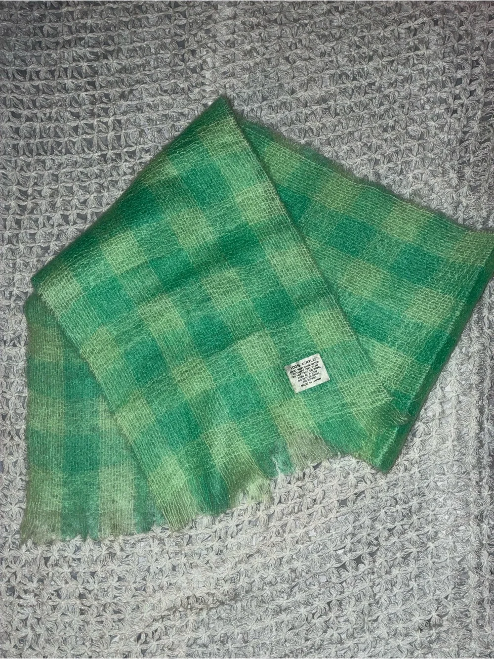 Green Checkered Mohair Scarf