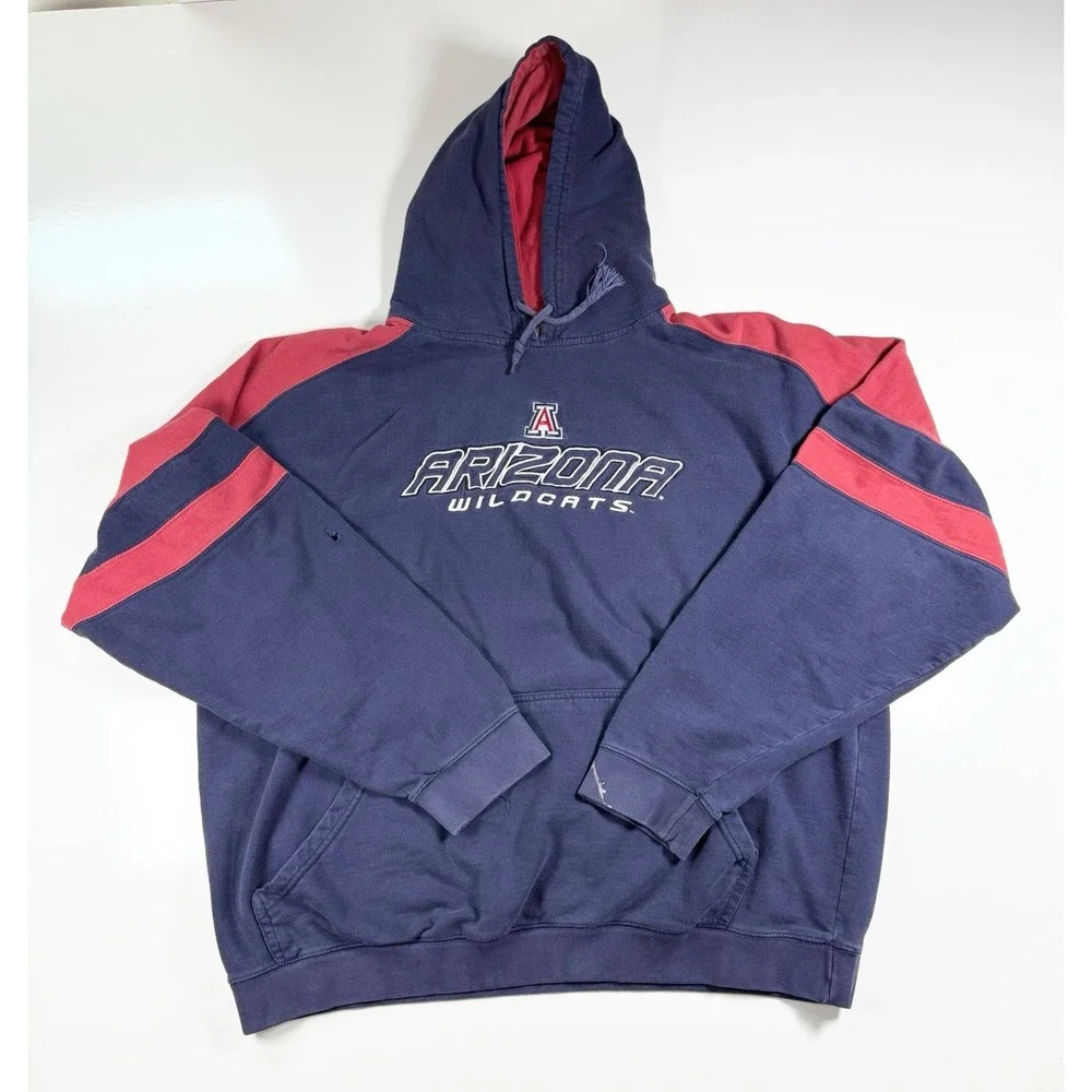 Vintage Arizona Wildcats Hoodie NCAA XL Blue Red Pullover Sweatshirt Distressed