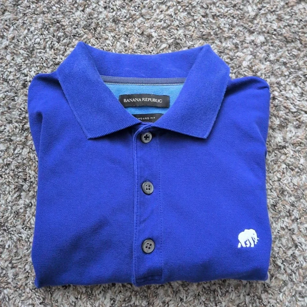 Banana Republic Pique Polo Shirt Blue‎ Elephant Logo Cotton Casual Mens Small