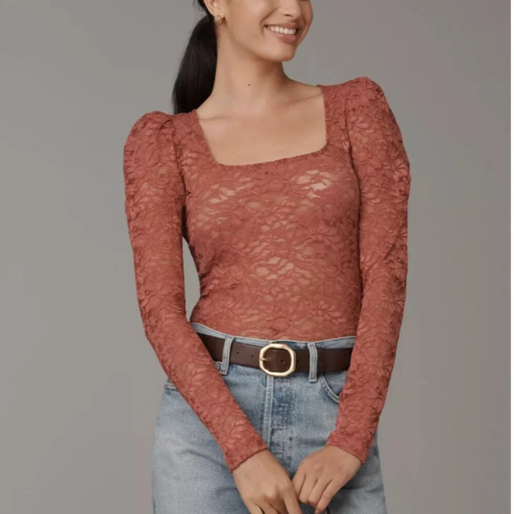 NWT Anthropologie Puff-Sleeve Sheer Lace Top Feminine Whimsy Festival BohoXS