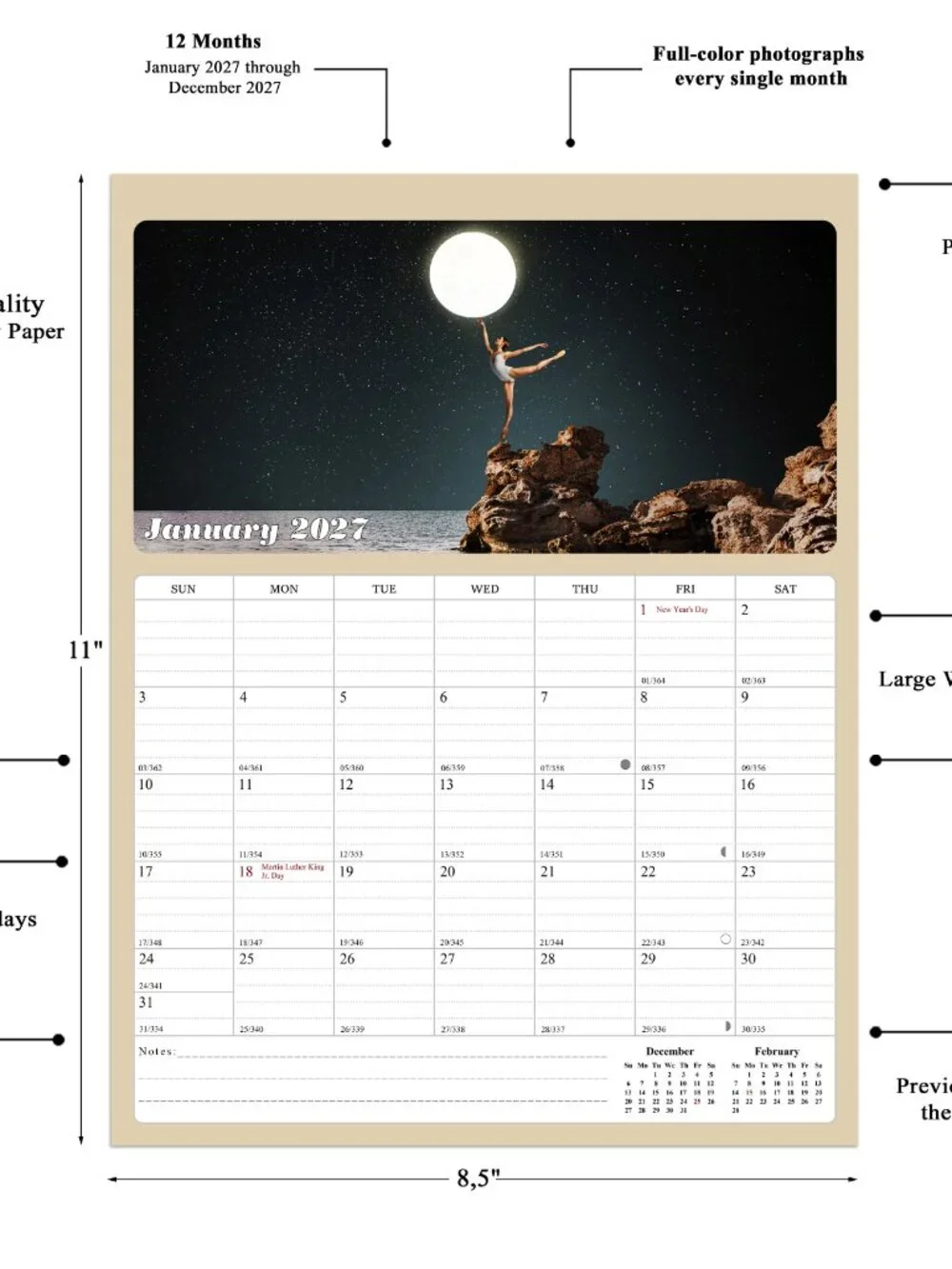 2027 Calendar Magnetic Peel & Stick 12 Months 8.5