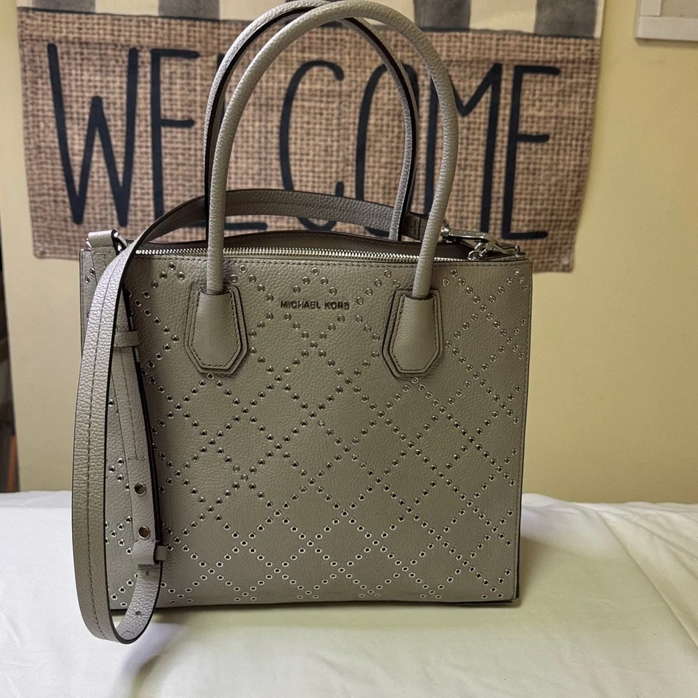 Michael Kors Studded Satchel Tote –‎ Gray Leather
