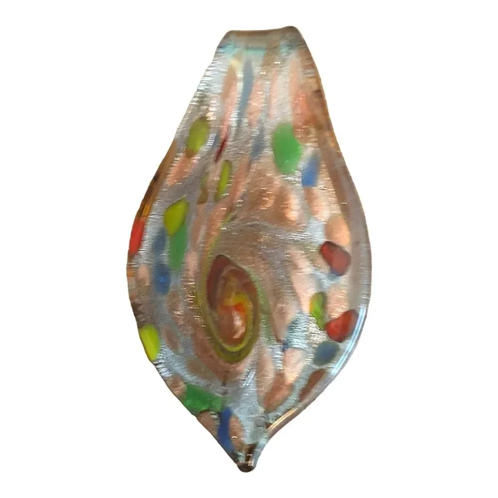 Glass pendant for necklace‎ Murano style handmade multicolor glass metallic tear