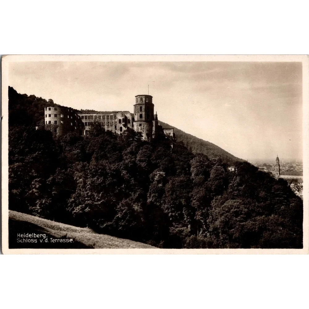 Vintage Heidelberg Schloss v.d.‎ Terrasse Black & White Postcard