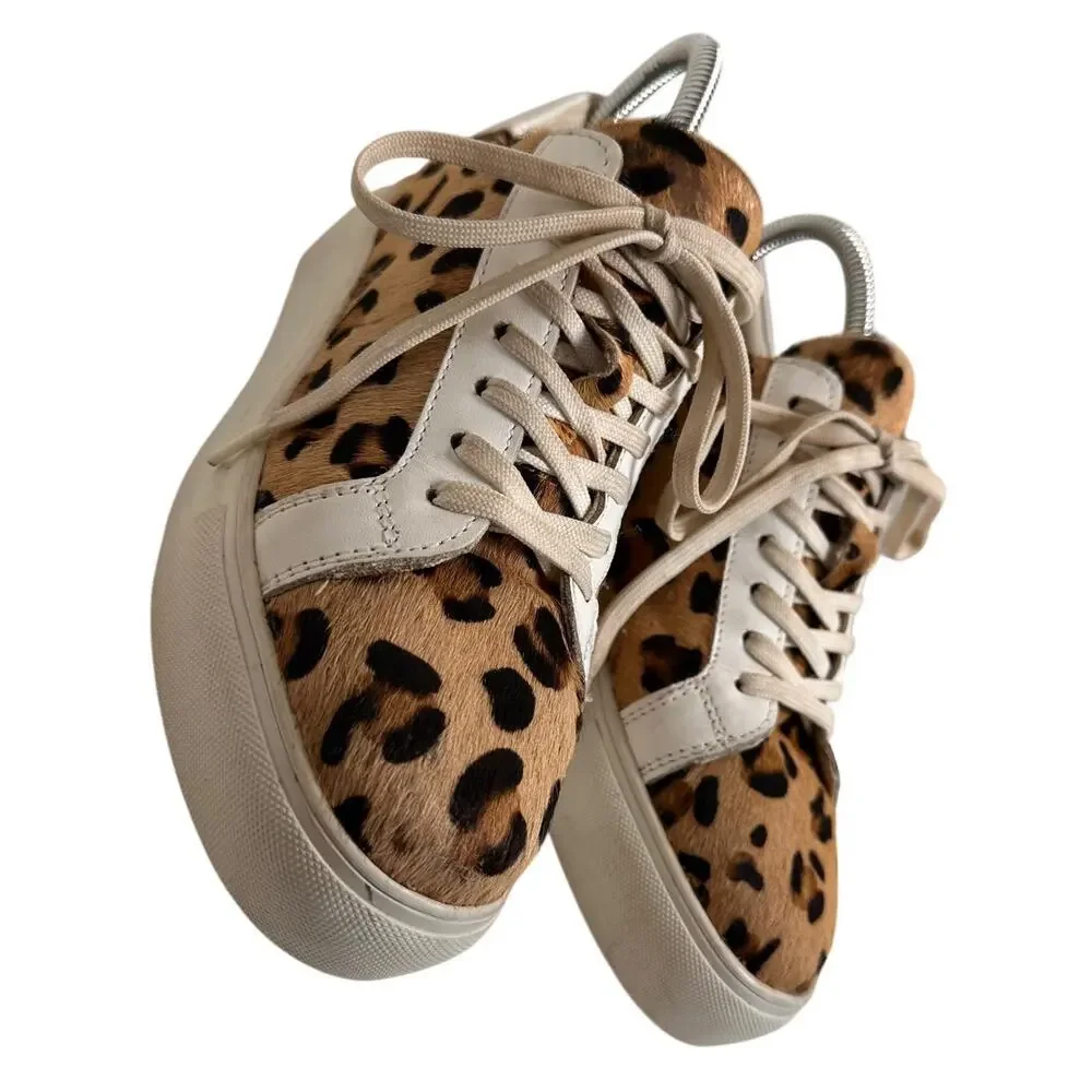 Myra Bag Sz 7.5 38 Leopard Hairon Leather Platform‎ Sneakers