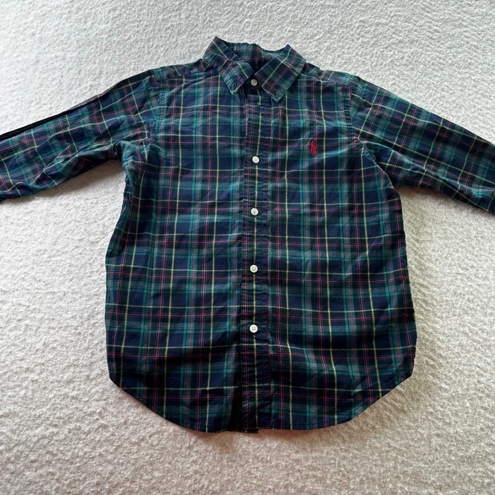 Ralph Lauren Plaid Button Down Shirt Long Sleeve Classic Fit Kids Sz S Red Pony‎
