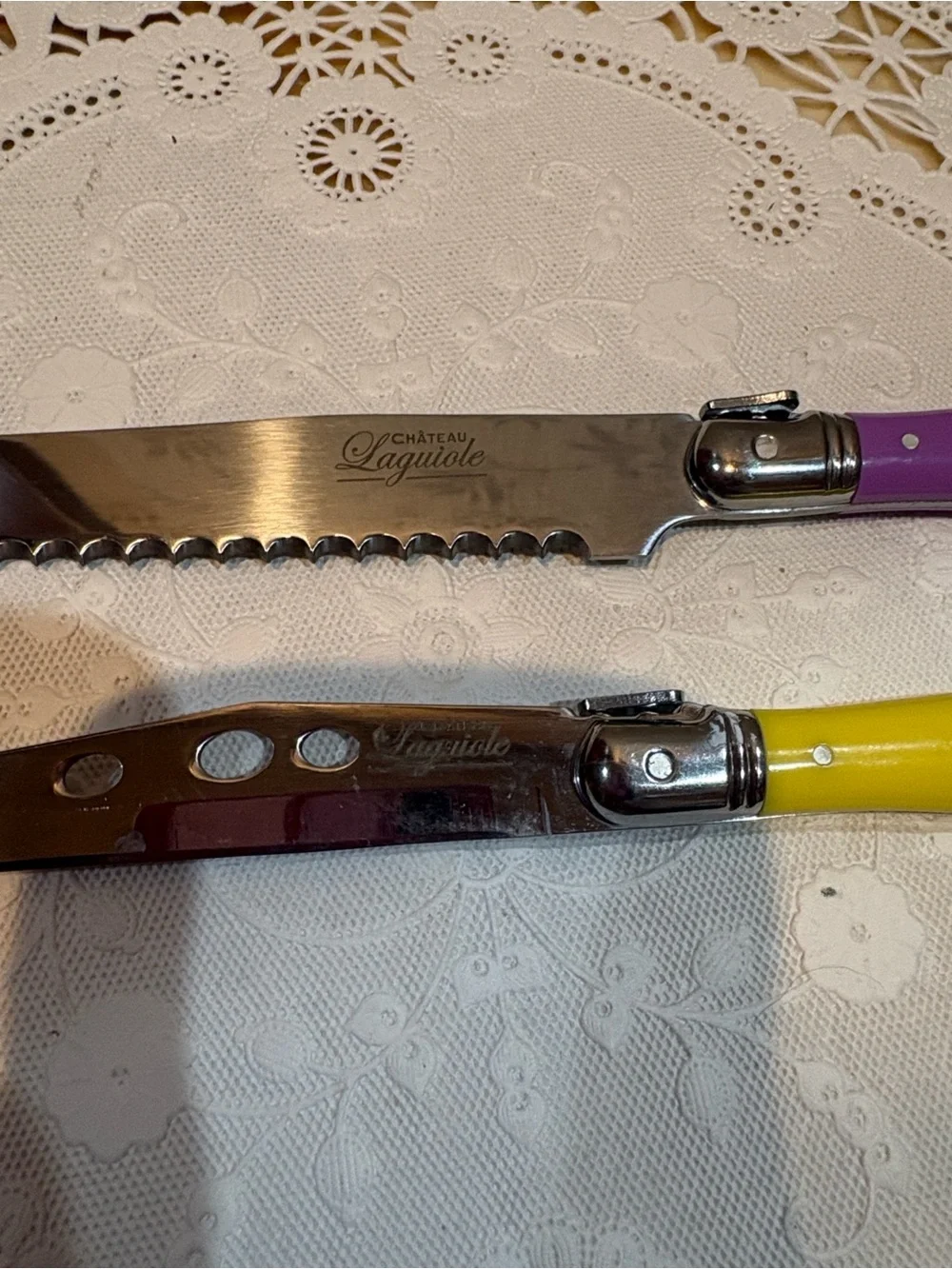 Colorful French Laguiole Cheese & Bread Knife ♥️Purple & Yellow Handles