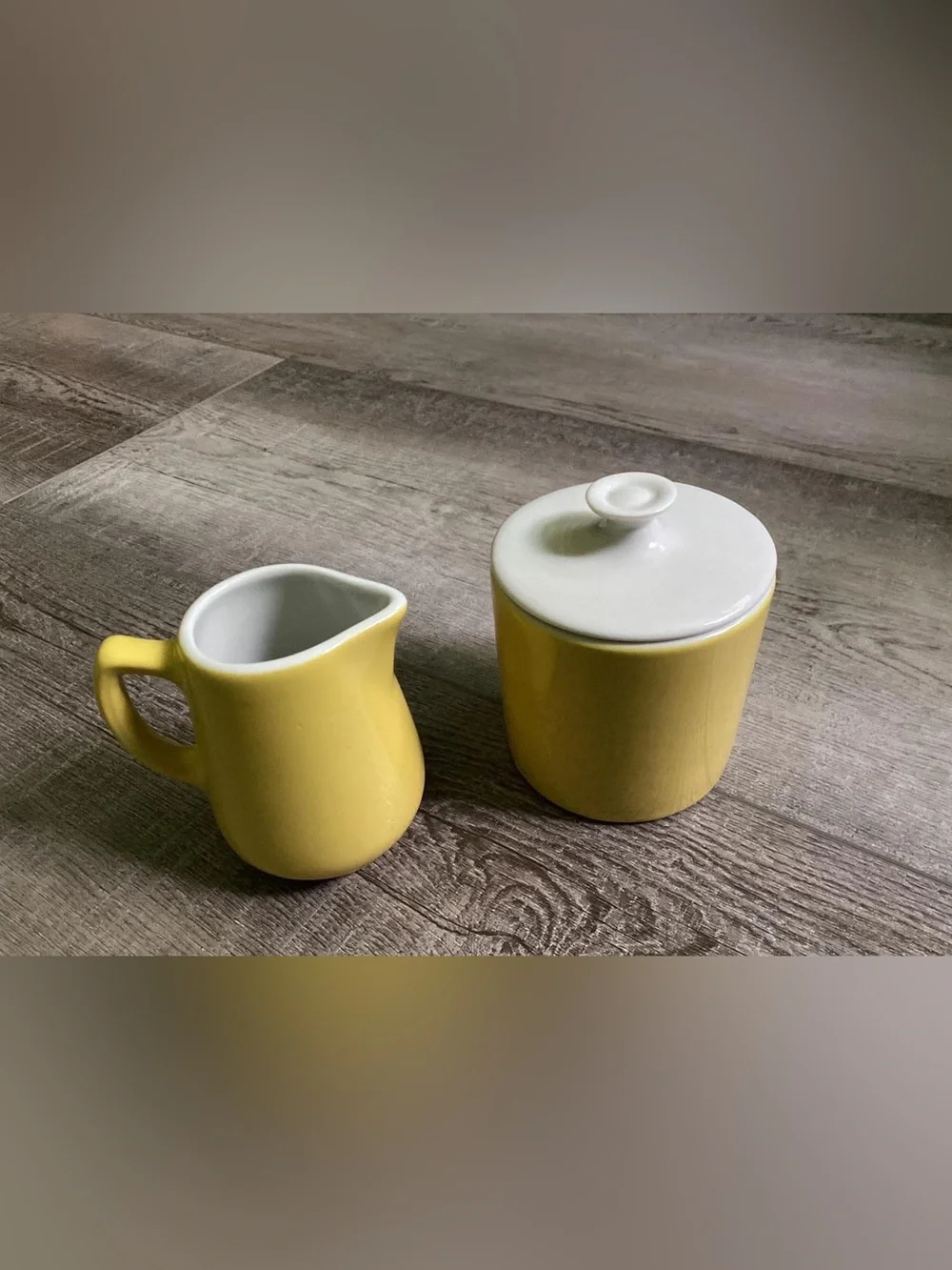 Vintage Ceramic Yellow and white Sugar Bowl and Creamer Set