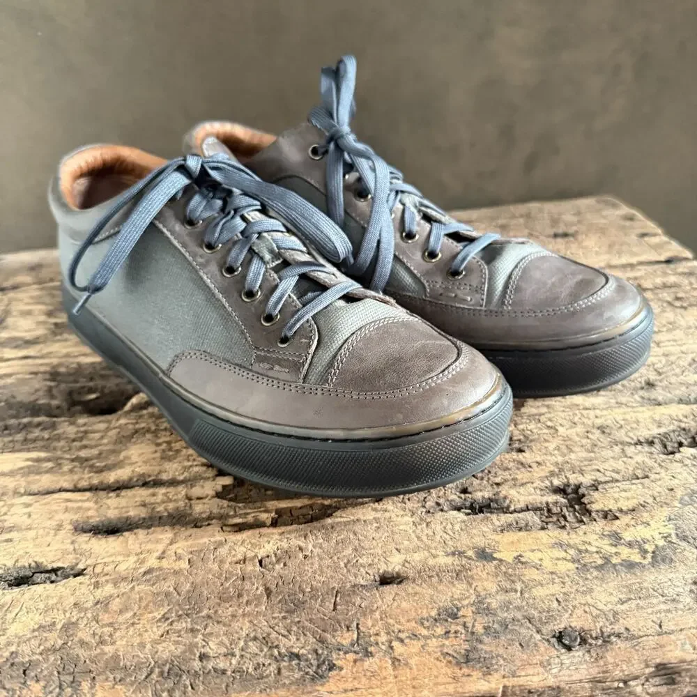 Frye Men’s Gray Leather Canvas Low Top Sneakers Size 11 Lace Up Casual Shoes