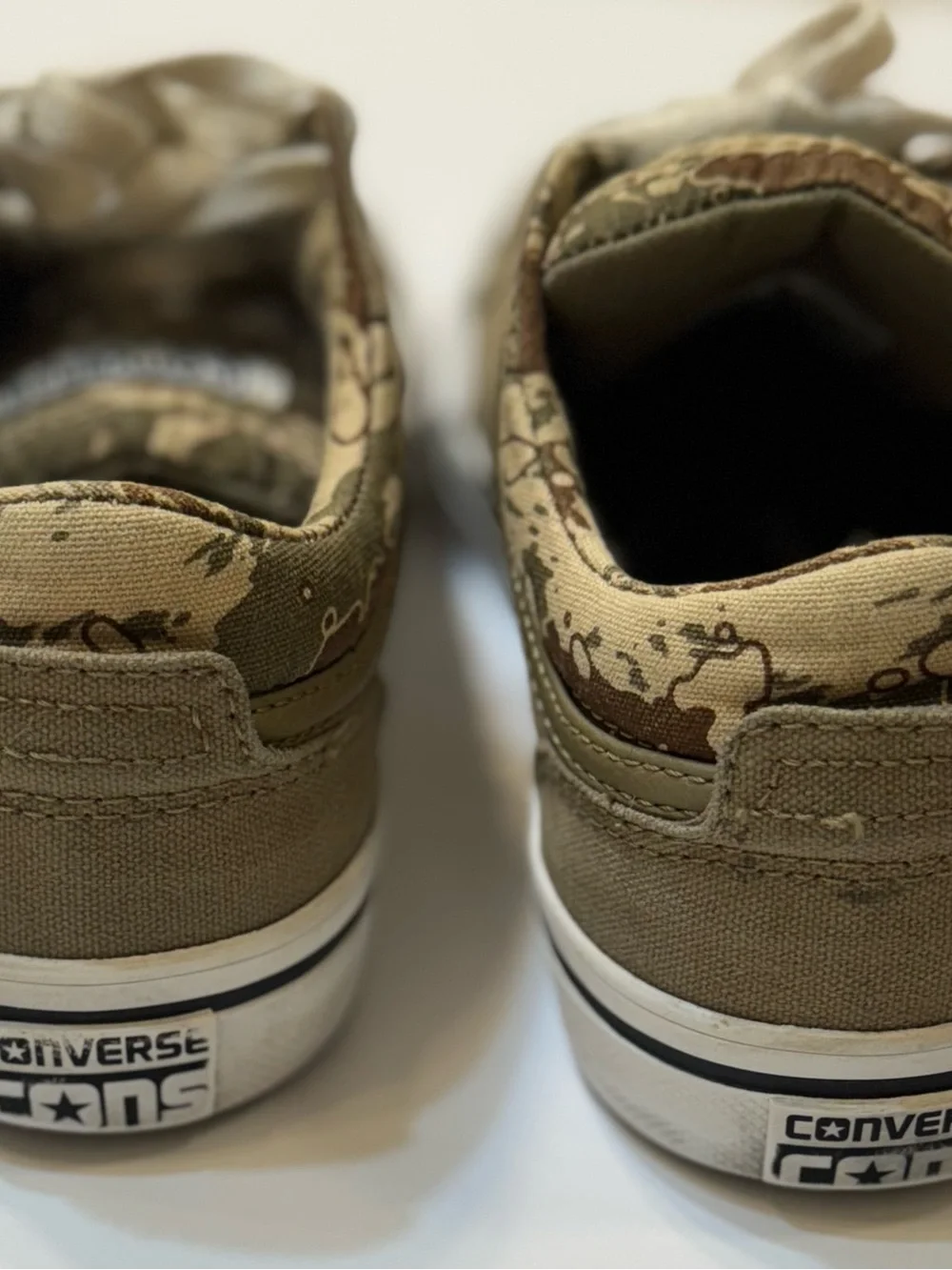 Converse Low-Top Canvas Sneakers in Olive/Tan with Camouflage Trim