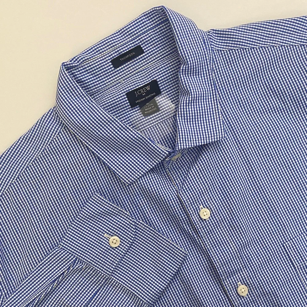 J. Crew Thompson Premium Shirting Navy Gingham Men's Shirt Sz. 17 - 17 1/2