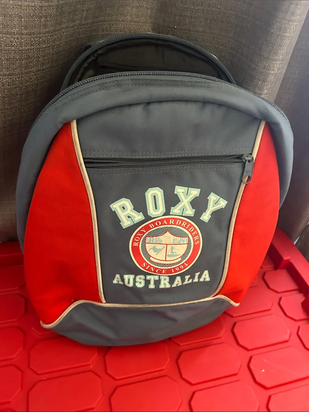 Roxy Two-Tone Red and Gray Men's Backpack with Front Logo