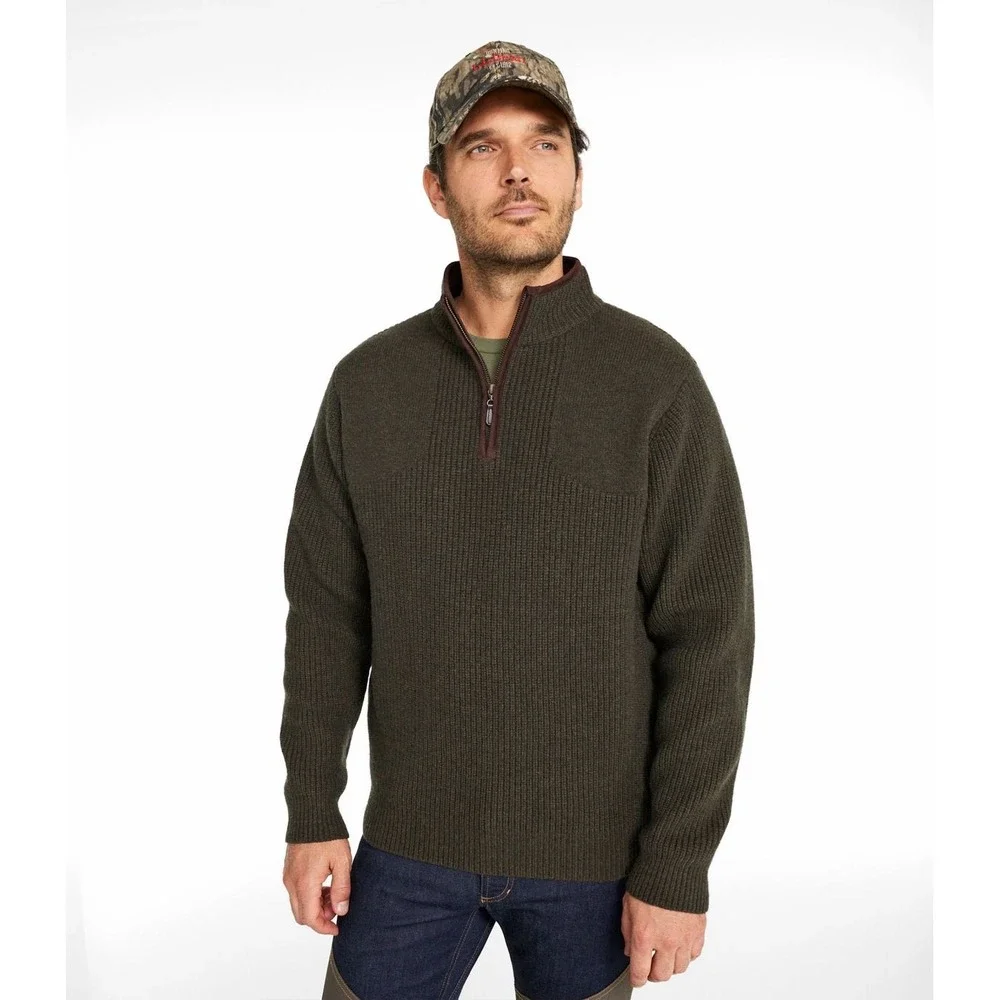 L.L.Bean Waterfowl 1/4 Zip Sweater Brown Merino Lambswool Gore Windstopper Large
