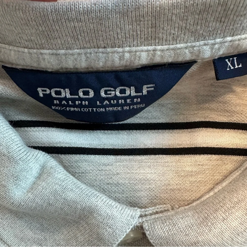 Polo Golf Ralph Lauren Gray Black White Stripe Short Sleeve Polo Shirt Mens XL