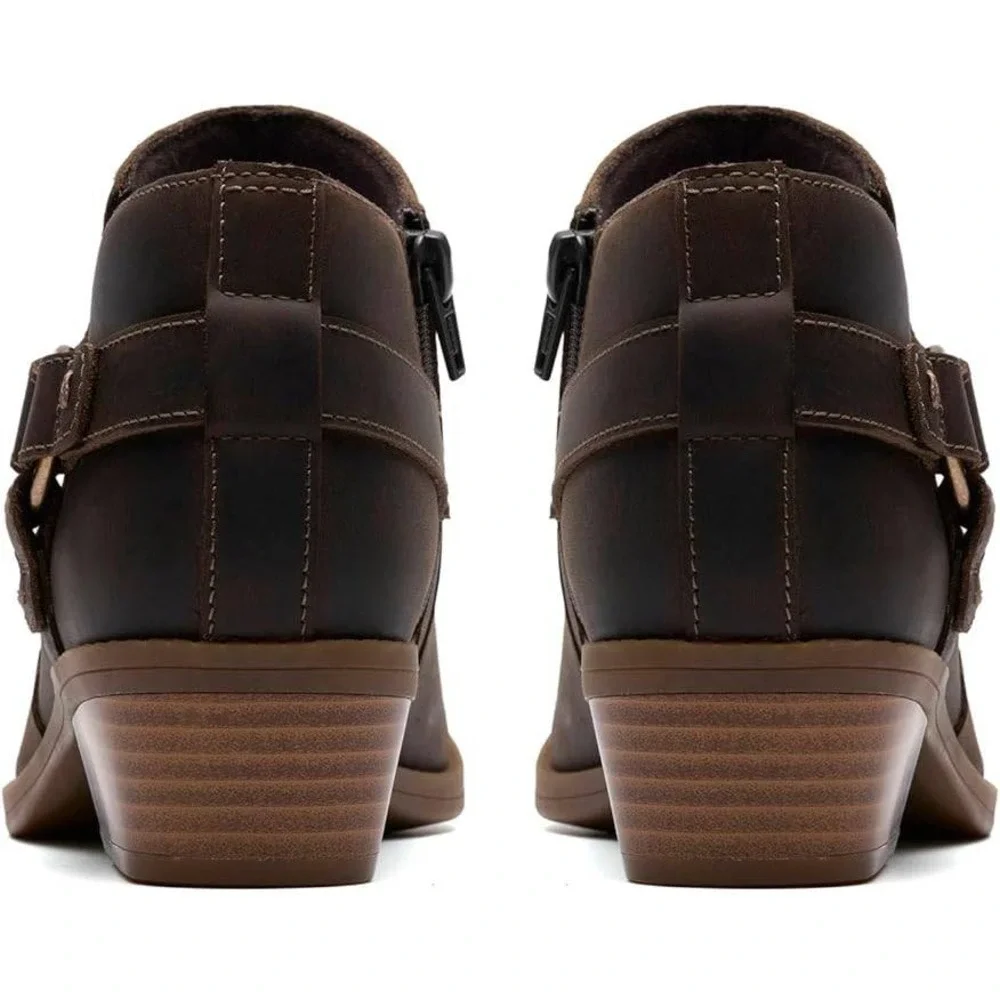 Clarks Collection Danyelle Taupe Leather Ankle Boots Women Size 11 Zip Bootie
