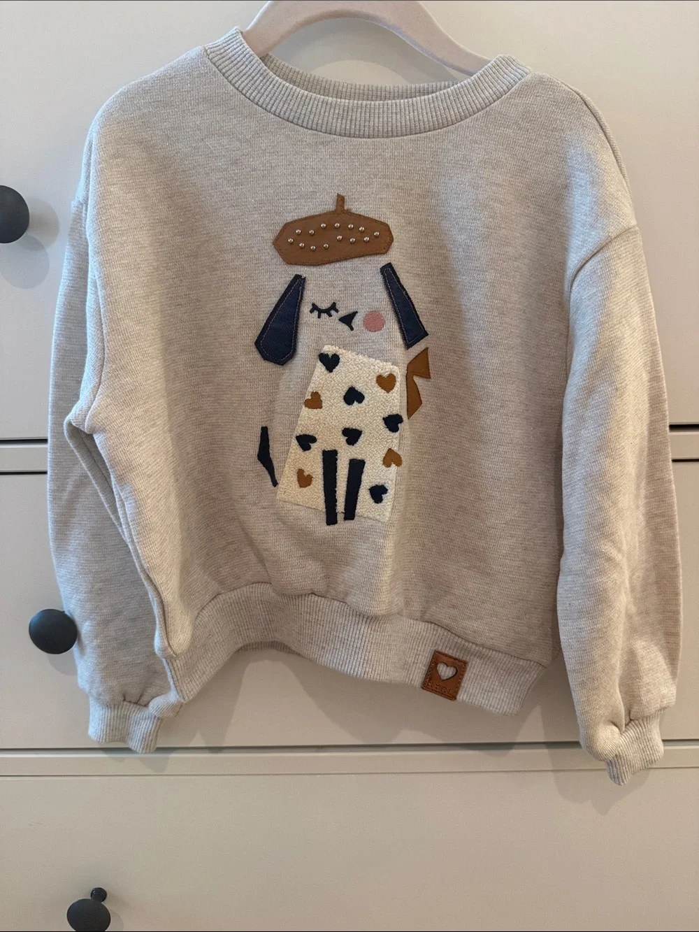 NWT Mayoral Tan Graphic Dog Appliqué Crewneck Sweater with Shimmer in the Fabric