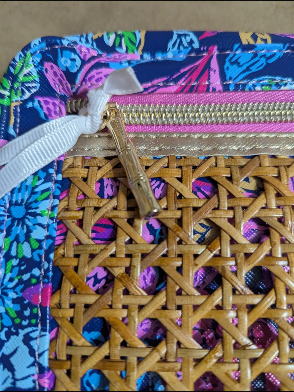 Lilly Pulitzer Navy Floral Laptop Sleeve with Woven Accent