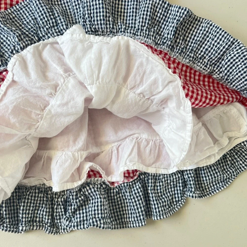 Marmellata Baby Girl Gingham Dress 24M Red White Blue Bow Sleeveless Cottagecore