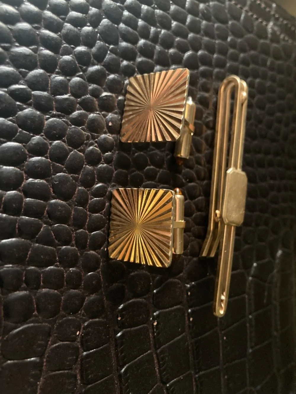 Vintage Krementz Gold Tone Sunburst Cufflinks&Tie Bar Set Mid Century