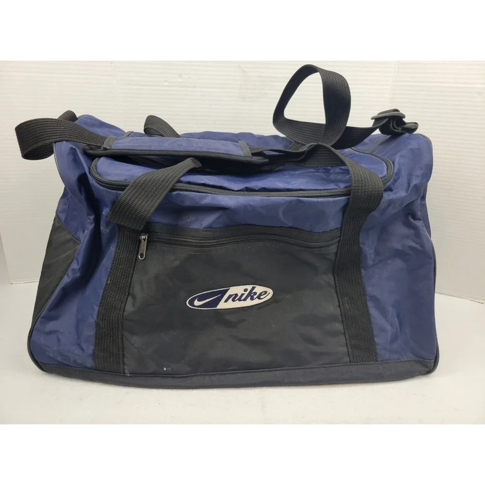 Vintage Nike Duffle Bag Blue Embroidered Center Swoosh 90s Y2K‎ Shoulder Strap