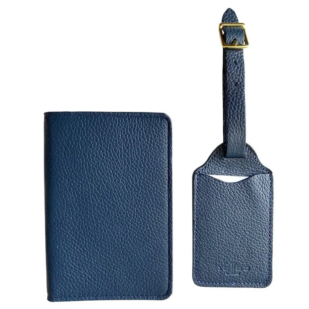 Lucchese Leather Passport Holder‎ + Luggage Tag Set – Navy Blue R1236-4014