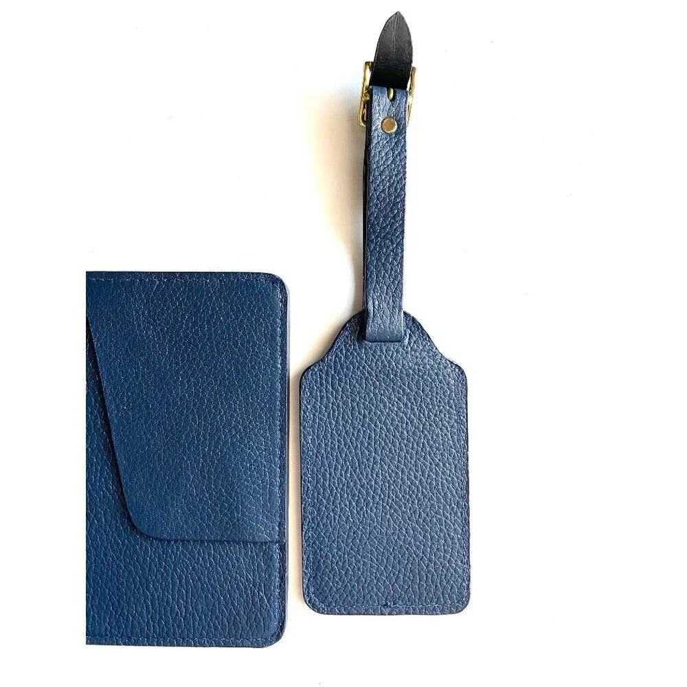 Lucchese Leather Passport Holder‎ + Luggage Tag Set – Navy Blue R1236-4014