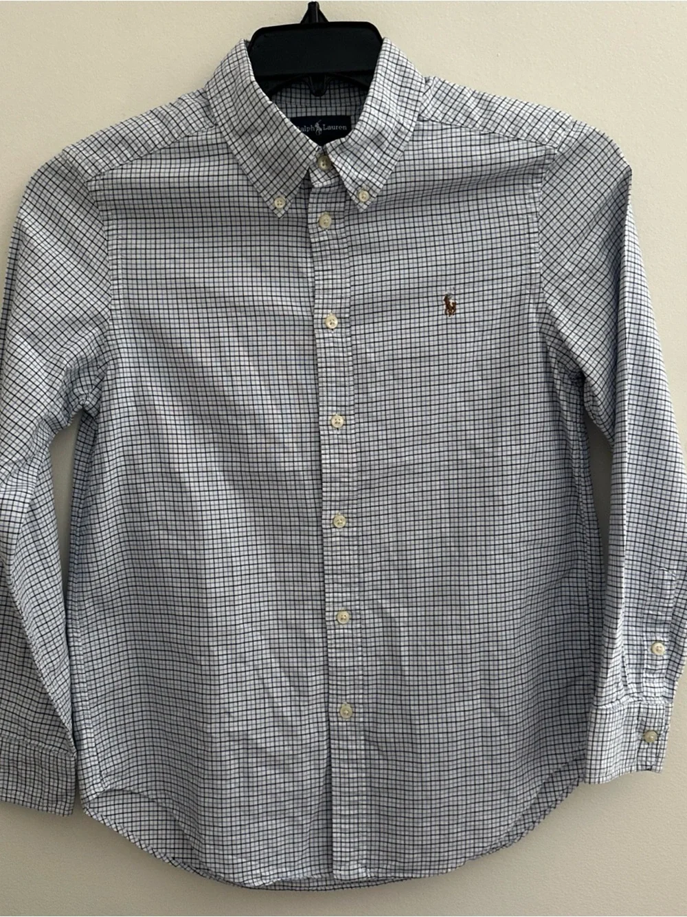 Ralph Lauren Blue Plaid Button Down Shirt Long Sleeve Youth Boys Size L (14-16)