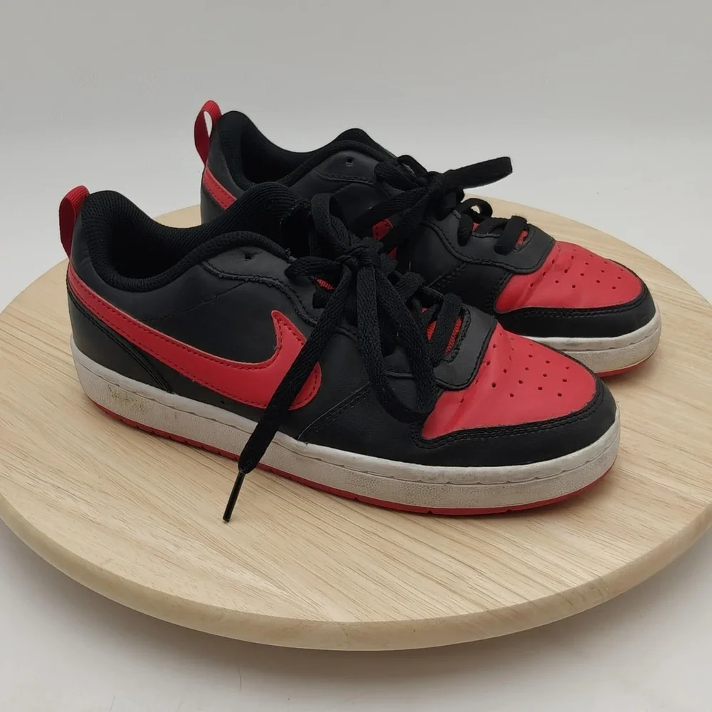 Nike Court Borough Low 2 Shoes Youth Size 4.5Y Black Red Sneaker GS BQ5448-007