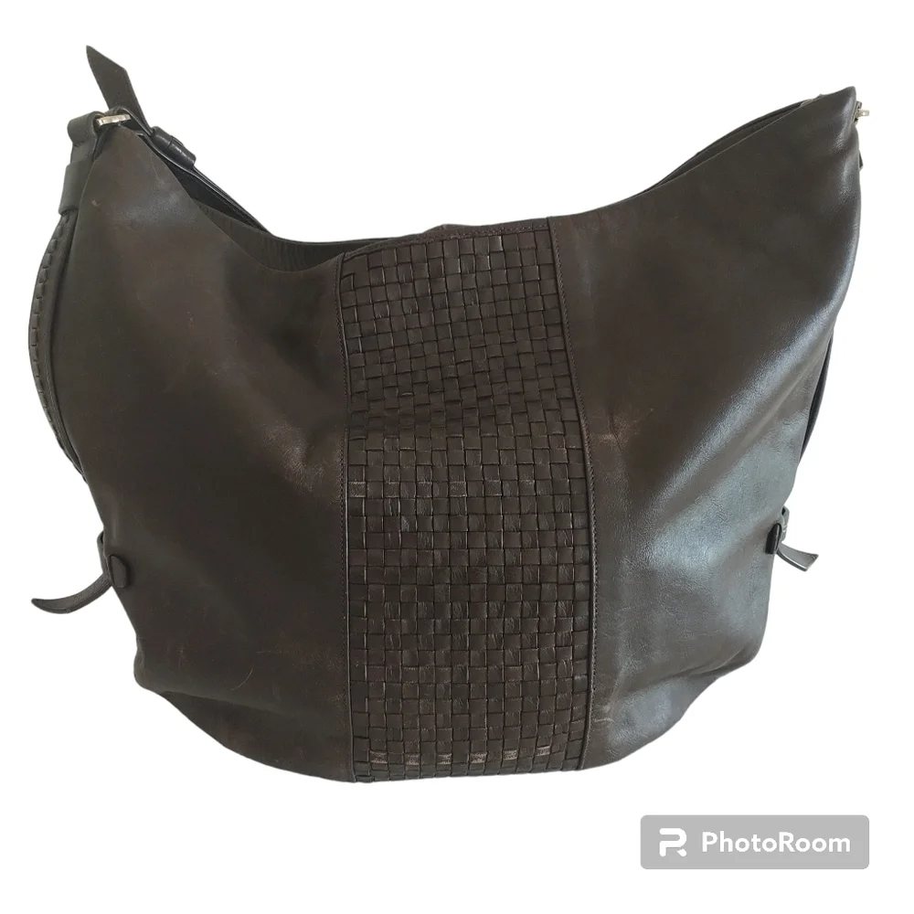 Cole Haan Bethany Weave Single Strap Leather Hobo Bag Chestnut Brown