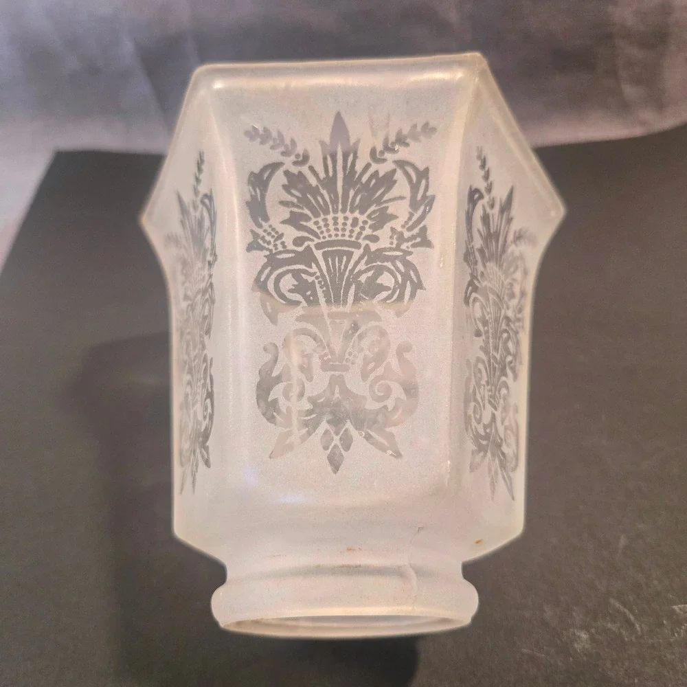 Art Deco Frosted‎ Etched Glass Lamp Shades Set of 4 Hexagonal Vintage 1930s