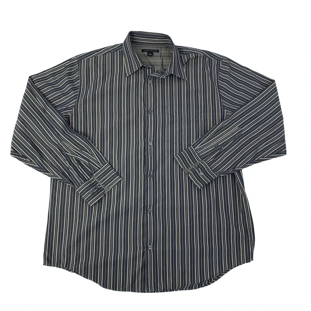 Banana Republic Men's Large Slate Blue Striped Long Sleeve Button Front Shirt