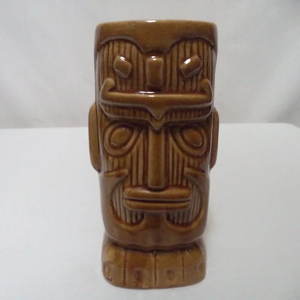 Vintage Otagiri Tiki Mug Cup straight lips Japan ceramic brown Full Body 6