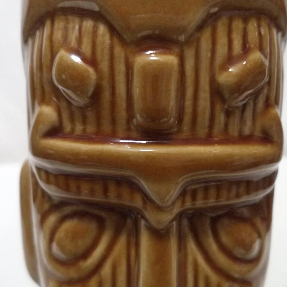 Vintage Otagiri Tiki Mug Cup straight lips Japan ceramic brown Full Body 6