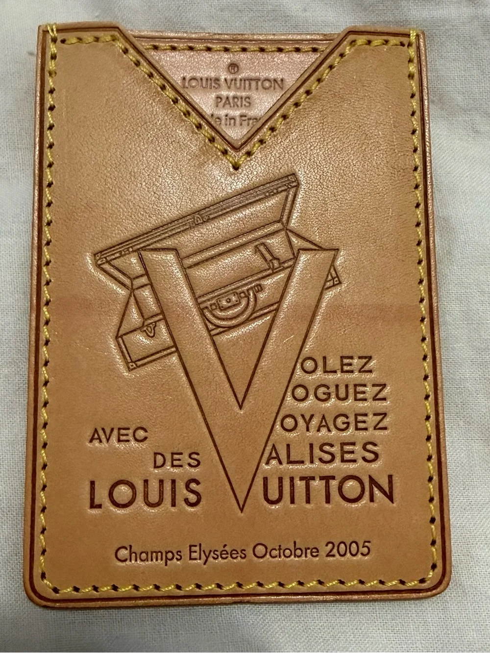 Louis Vuitton Beige Tan Embossed Leather Card