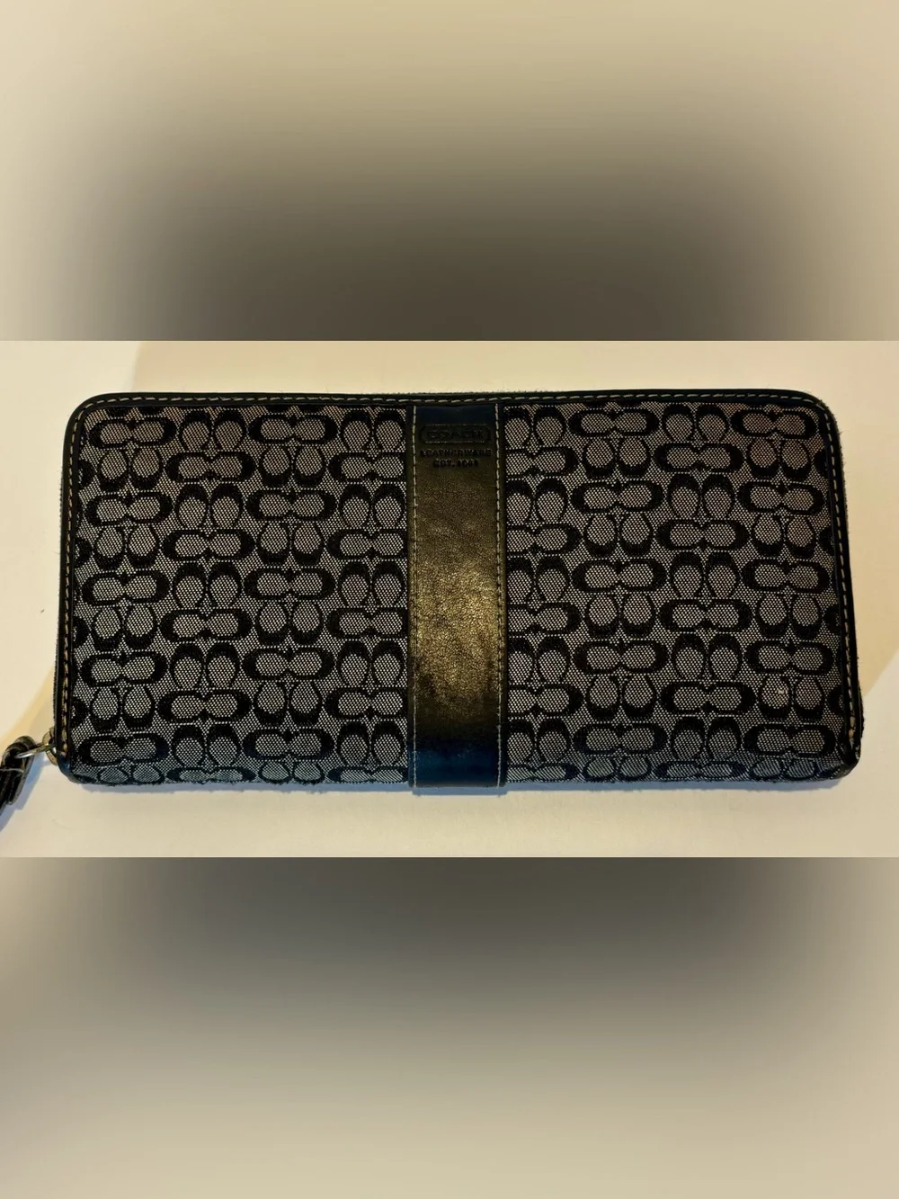 Coach Leather ware  Black and Gray Signature Zip Around Wallet