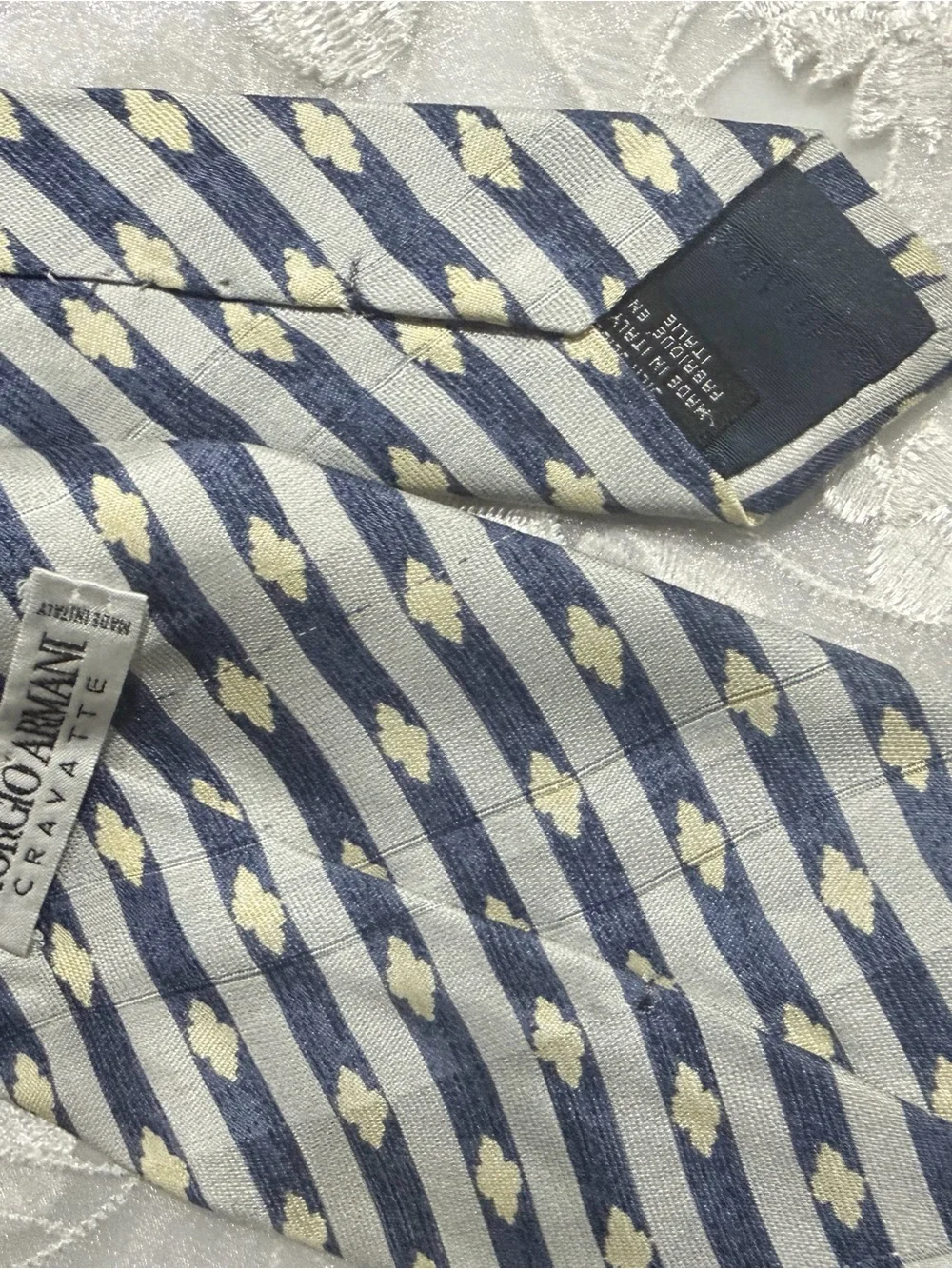 Giorgio Armani Navy and Cream Diagonal Stripe Silk Tie