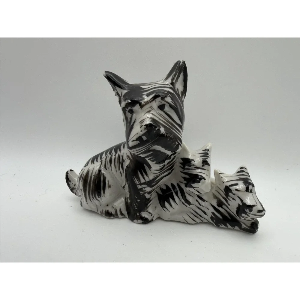 Vintage Japan Scottie Dog Figurine Black White Terrier‎ Pair 2.5