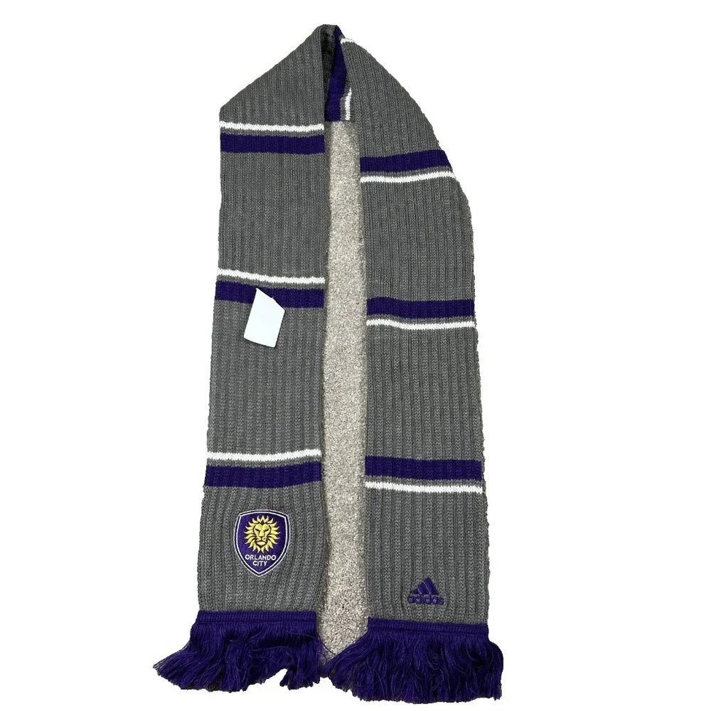 Adidas Unisex One Size‎ Purple Grey Knit Orlando City SC MLS Soccer Scarf NWT