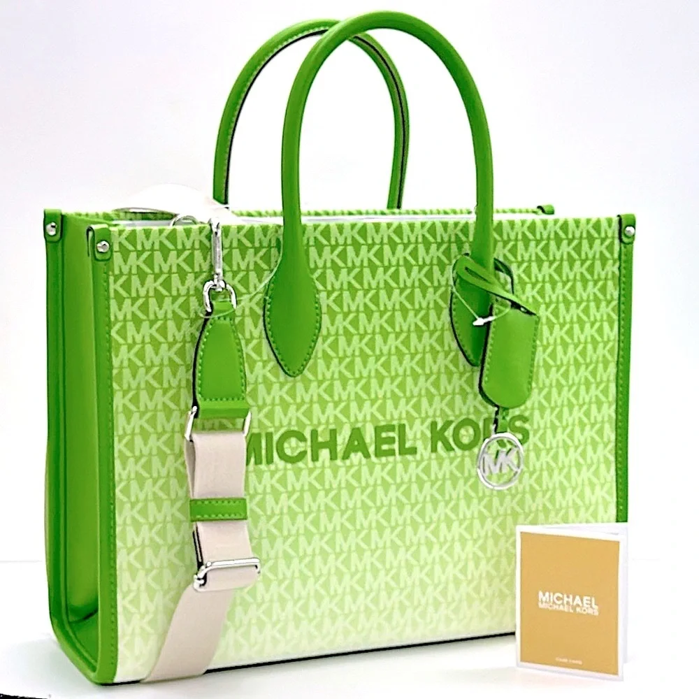 Michael Kors Mirella Medium Ombré Logo Tote Bag Jungle Green  NWT