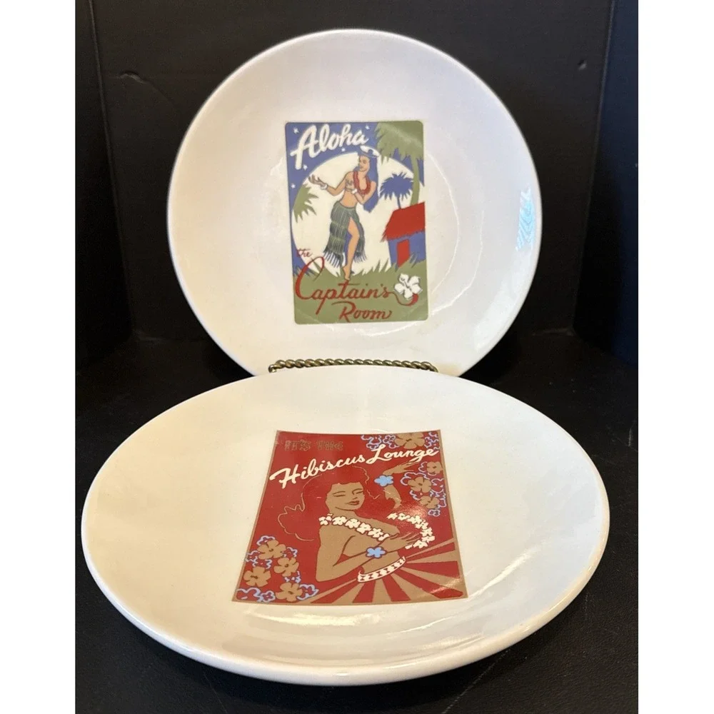 Pottery Barn Aloha Girls Salad‎ Plate Plates Set Of 2 Hibiscus Hurricane 8 Inch