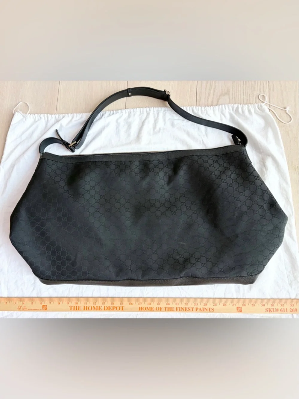 XL GUCCI Black Nylon & Leather GG Guccissima Canvas Weekender Duffle Bag Travel