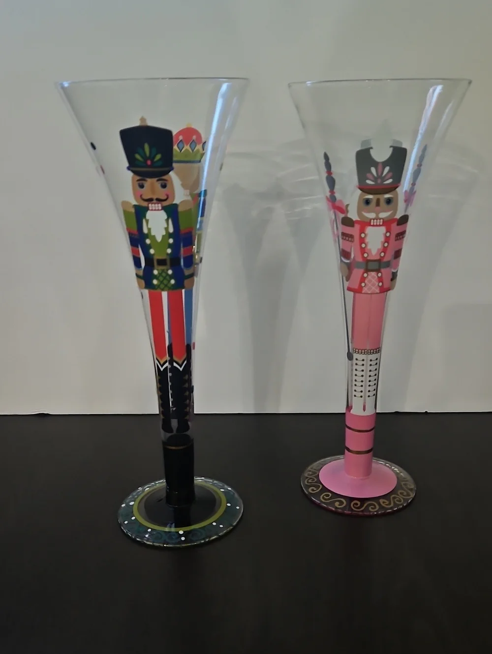Set Of 2 Pier 1 Nutcracker Themed Hand-Painted Champagne Flutes - Multicolor