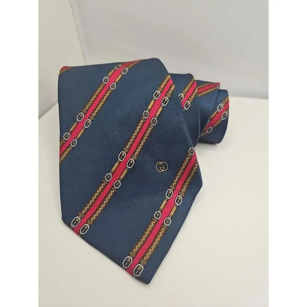 Gucci Men’s Belts‎ Logo Navy Red Silk Tie – Made in Italy 57