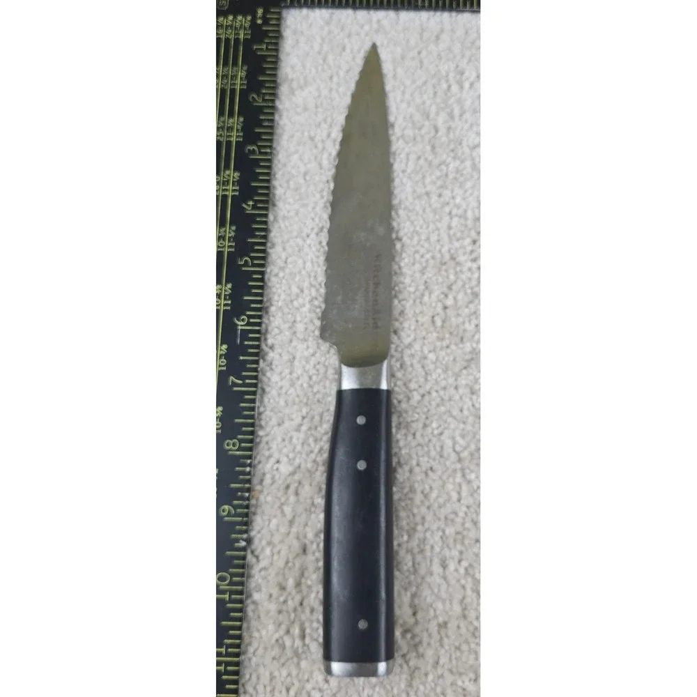 KitchenAid Steak Knife Silver Black Serrated Stainless Steel Triple Rivet