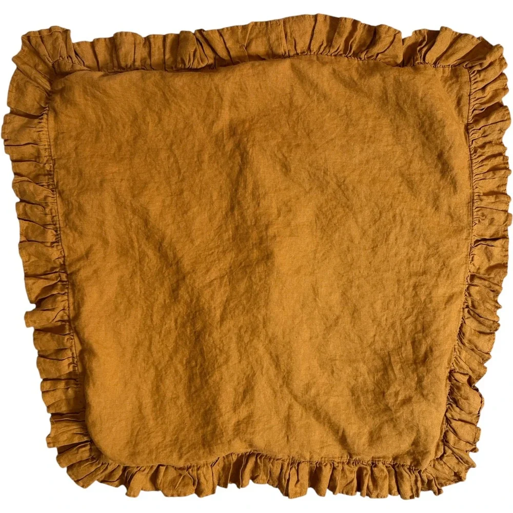 Simple Opulence Linen Pillow Cover Unisex OS Ochre Ruffle Farmhouse Decor