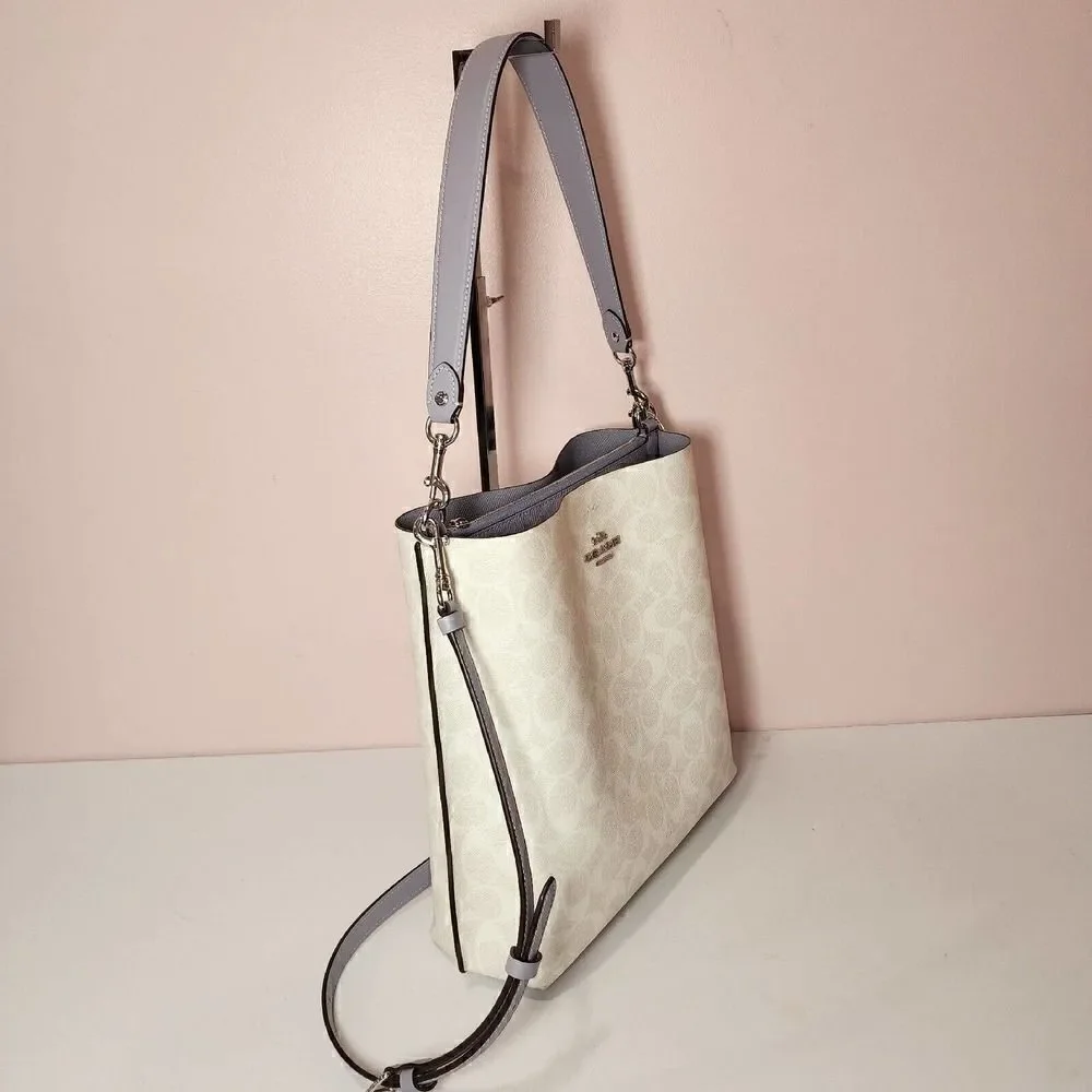 NWT COACH CA561 MOLLIE BUCKET BAG IN SIGNATURE CANVAS Chalk Mist Purple