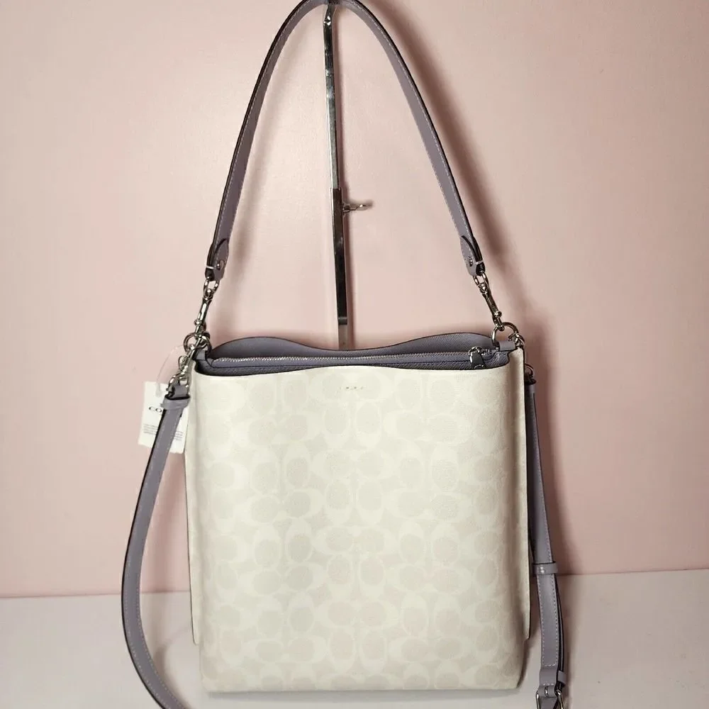 NWT COACH CA561 MOLLIE BUCKET BAG IN SIGNATURE CANVAS Chalk Mist Purple