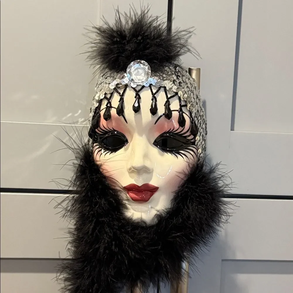 Elegant Black and Silver Feathered Mask ceramics